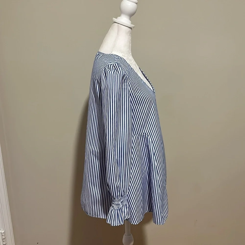 Tuckernuck Easton Blue And White Stripe Puff Sleeve Blouse New Size Small